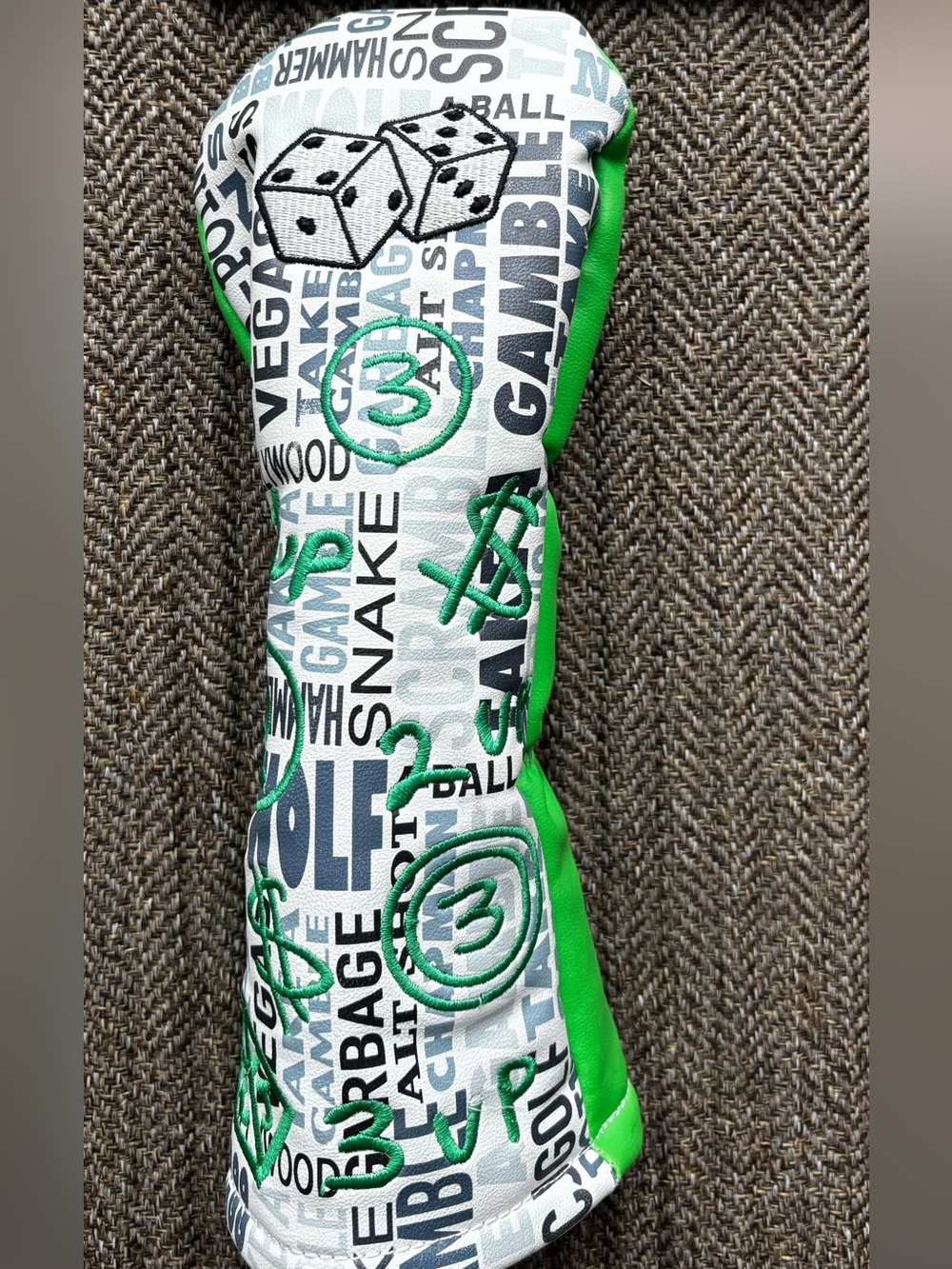 White and Green Graphic Golf Club Headcover